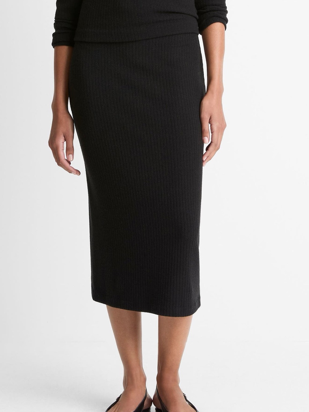 Vince Cozy Rib Midi Skirt Black XS New With Tags Ribbed Knit
